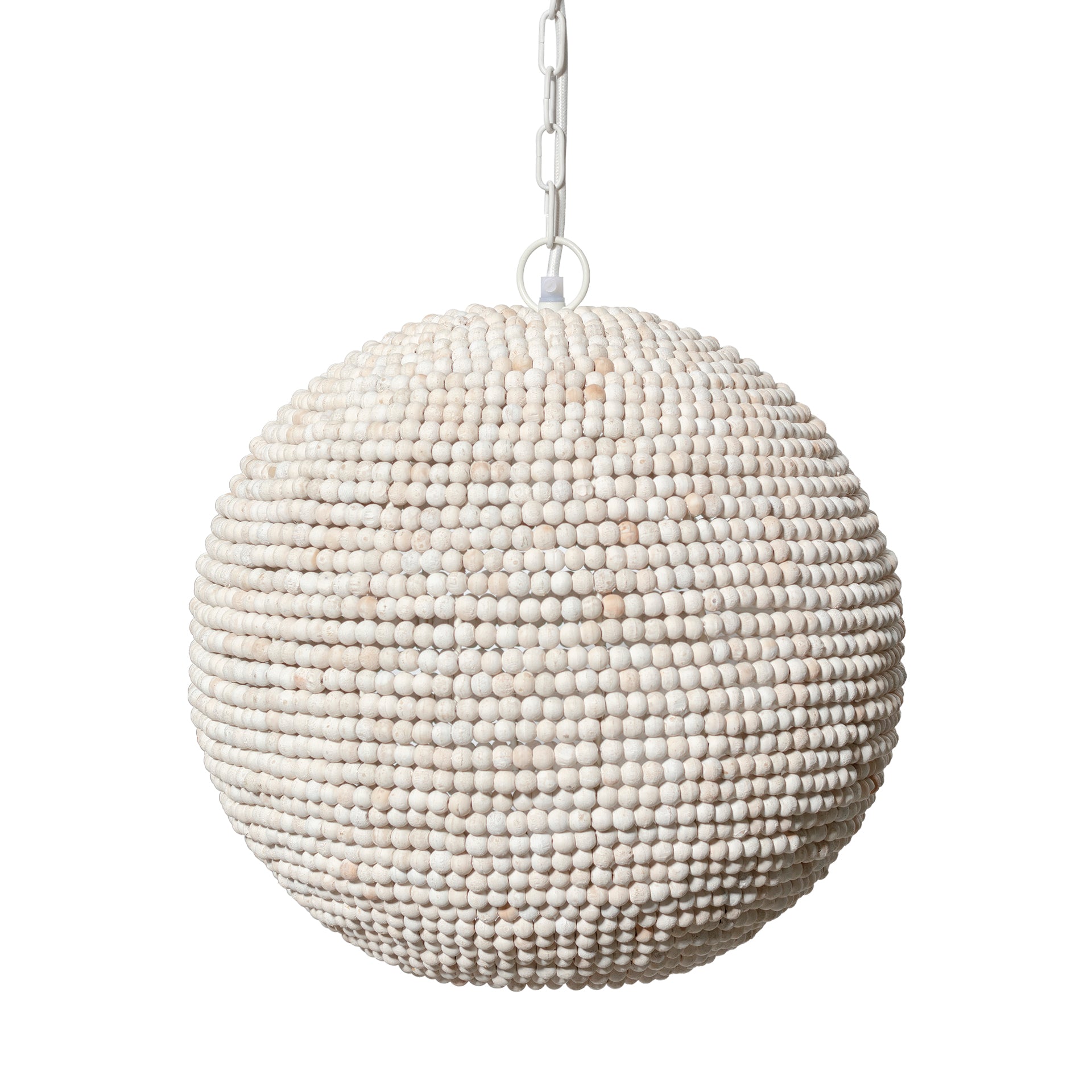 Lámpara colgante Theta con cuentas de madera lavada en blanco