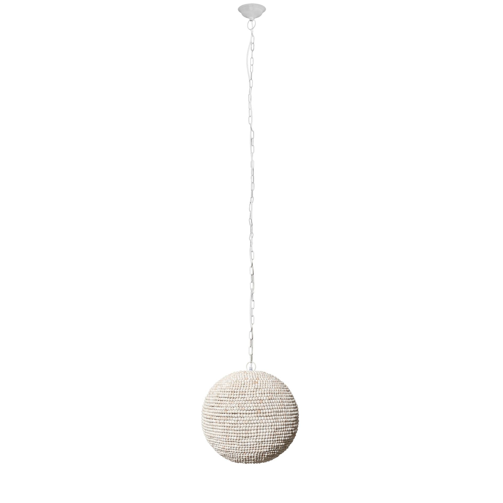 Lámpara colgante Theta con cuentas de madera lavada en blanco