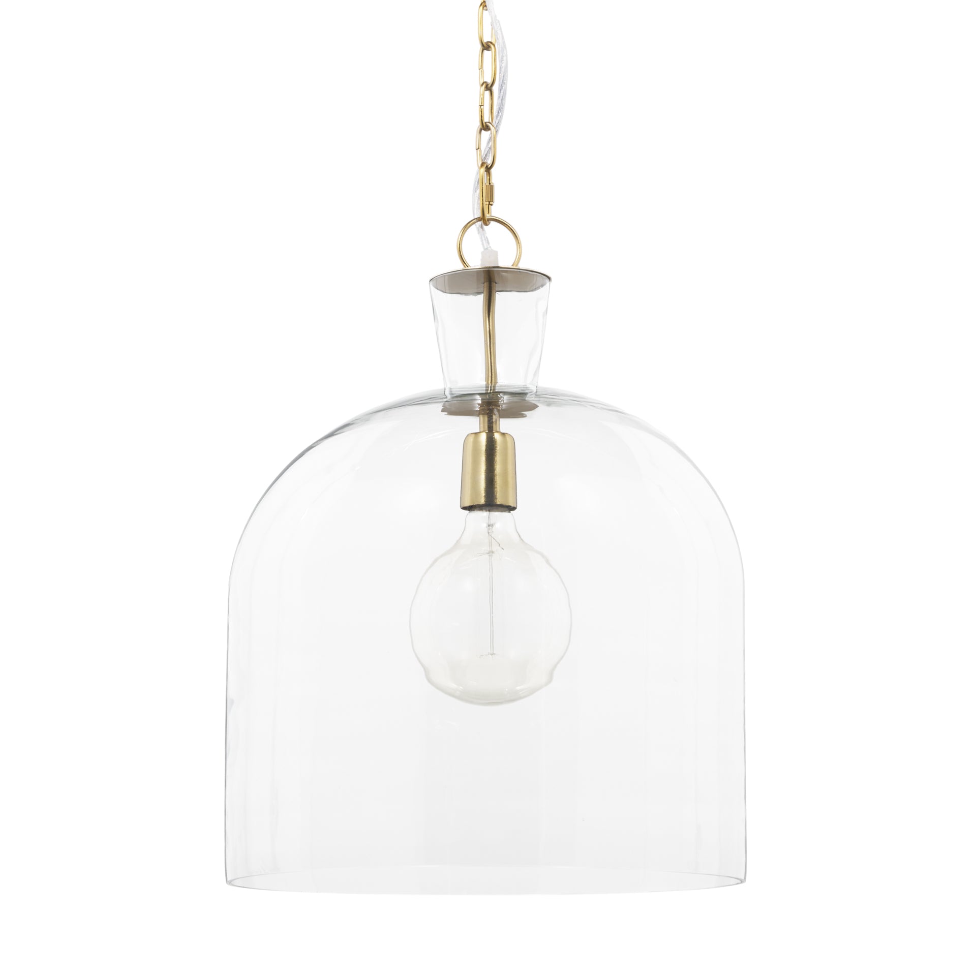 Lámpara colgante grande Sadah de vidrio soplado transparente con metal dorado