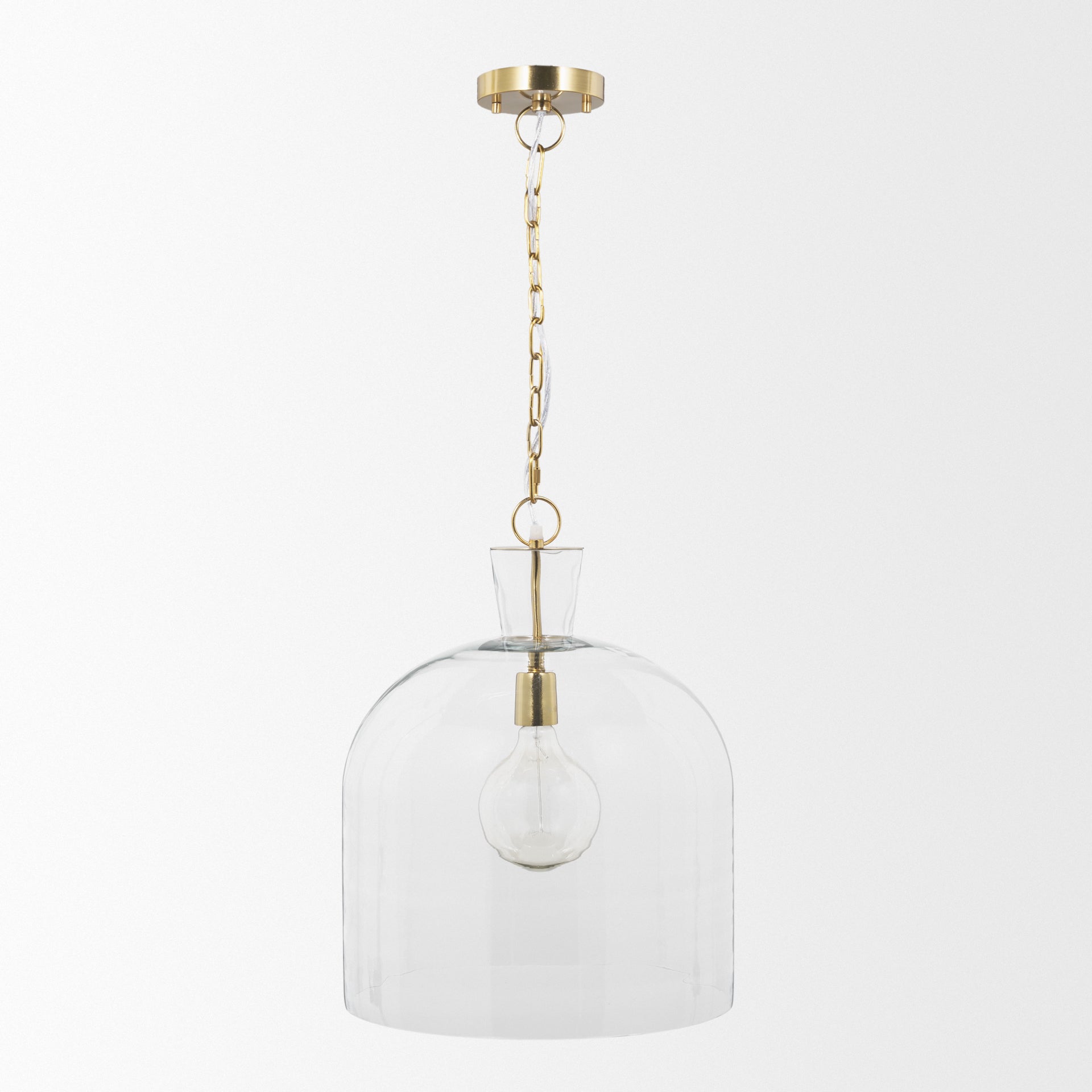 Lámpara colgante grande Sadah de vidrio soplado transparente con metal dorado