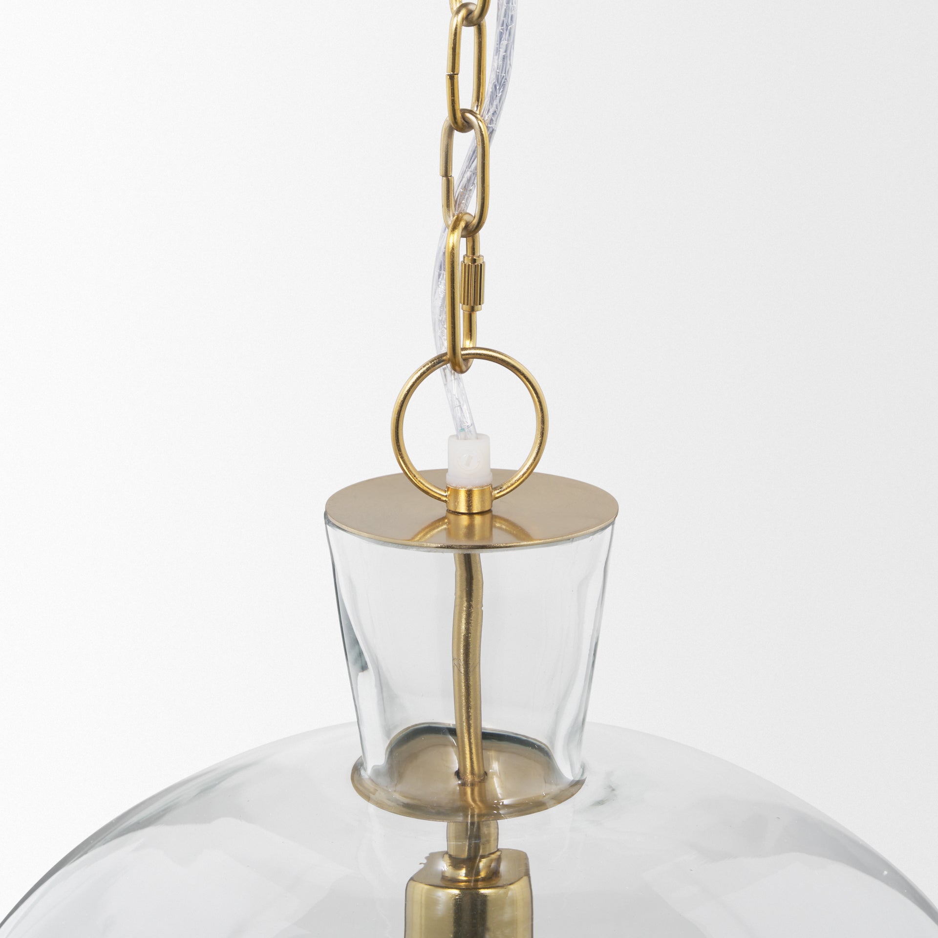 Lámpara colgante grande Sadah de vidrio soplado transparente con metal dorado