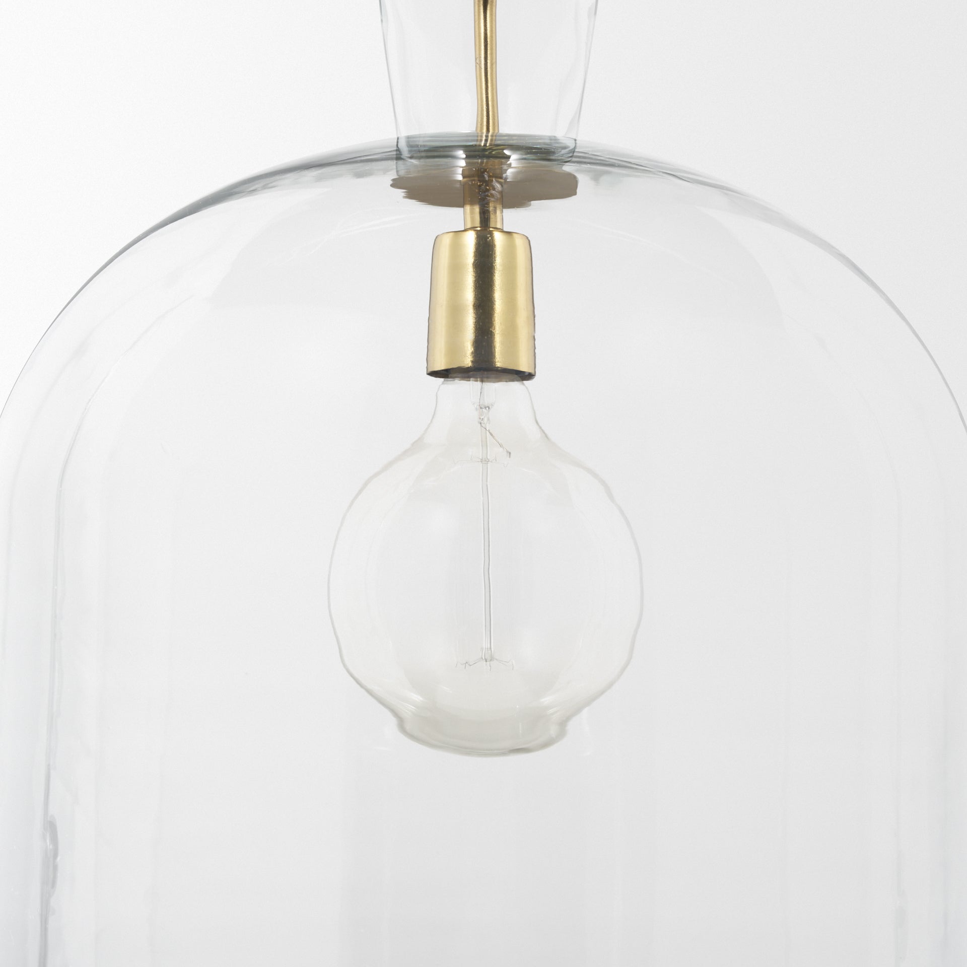 Lámpara colgante grande Sadah de vidrio soplado transparente con metal dorado