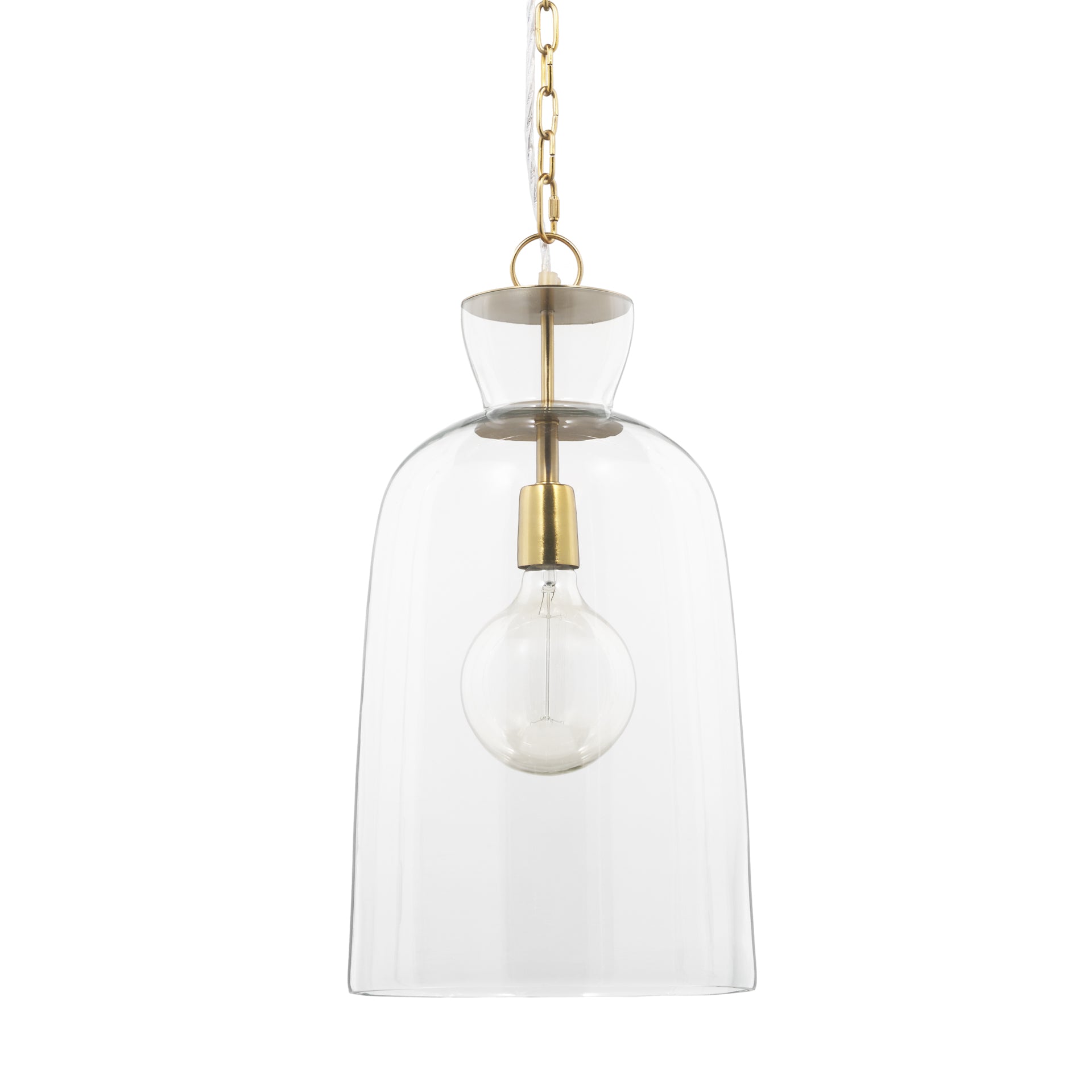 Lámpara colgante Sadah alta de vidrio soplado transparente con metal dorado
