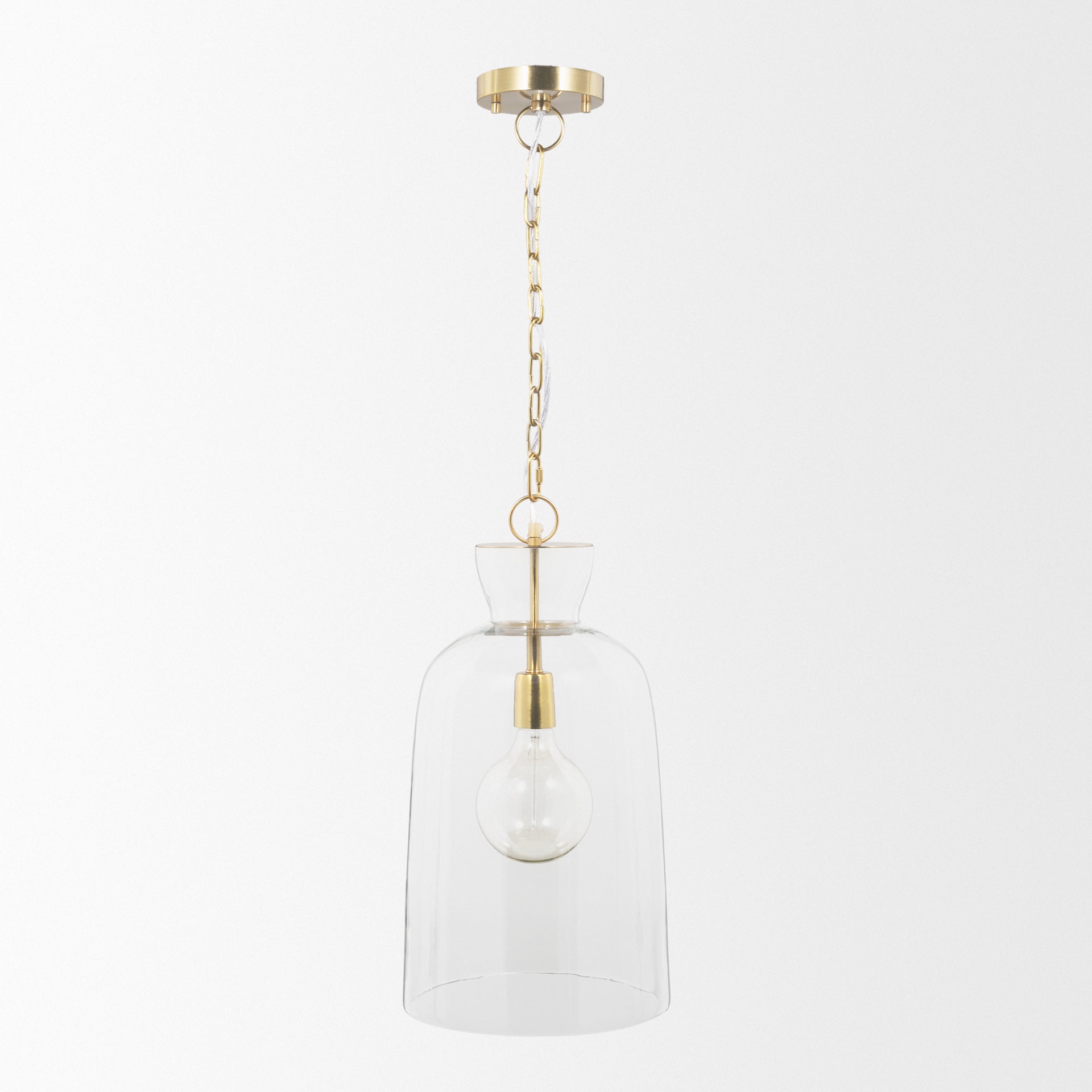 Lámpara colgante Sadah alta de vidrio soplado transparente con metal dorado