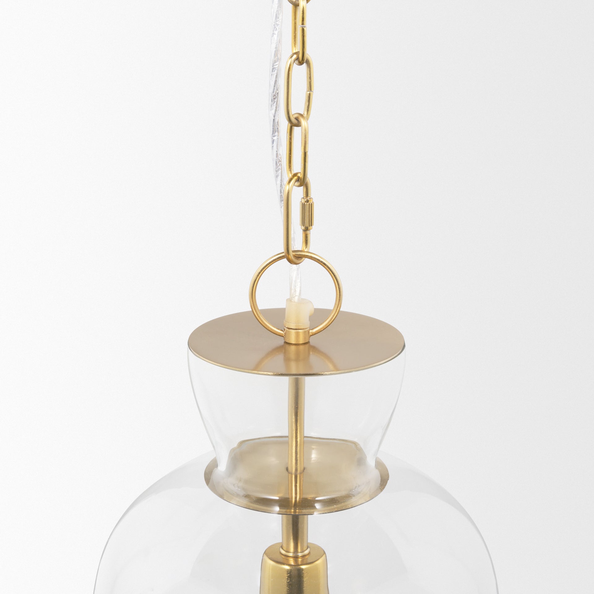 Lámpara colgante Sadah alta de vidrio soplado transparente con metal dorado