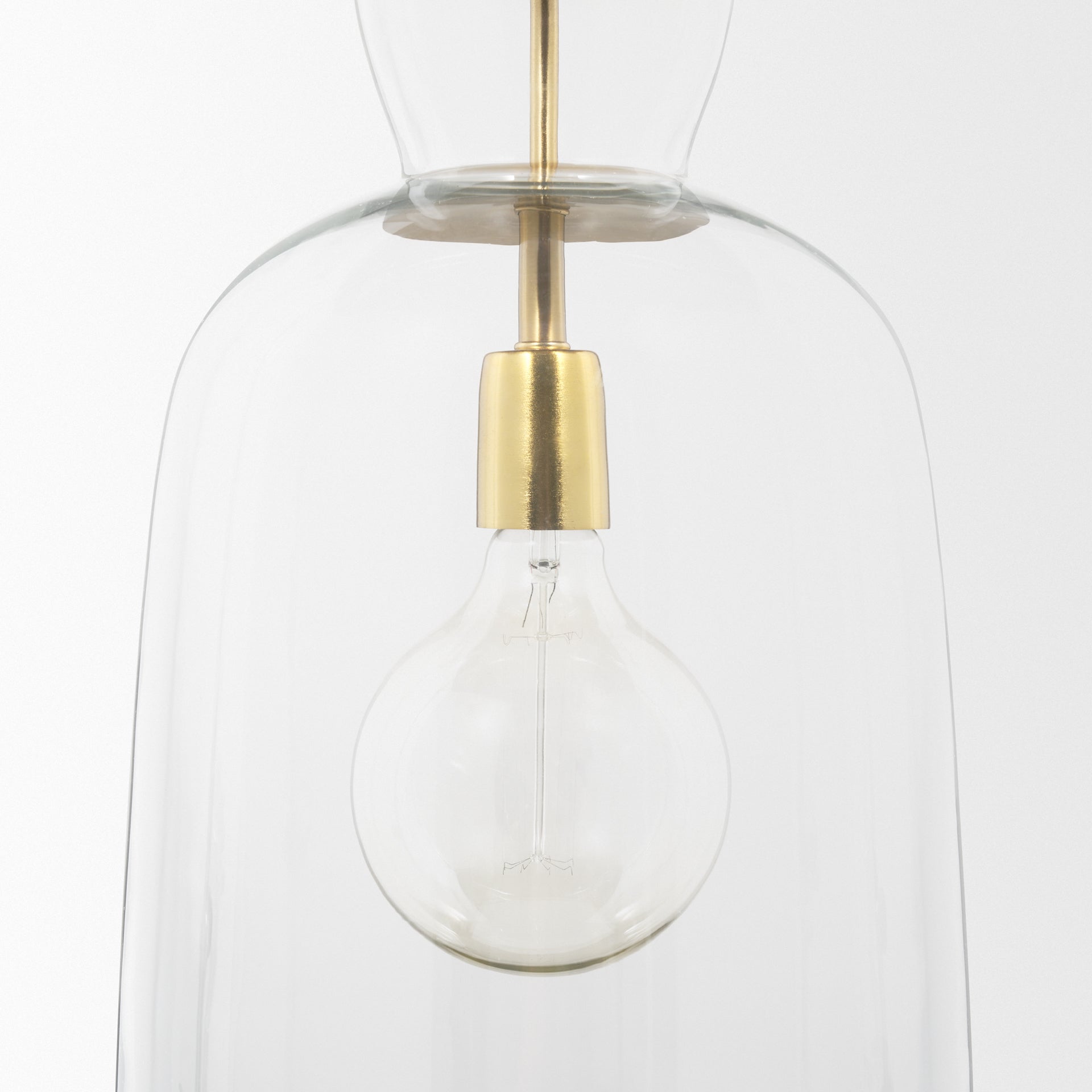Lámpara colgante Sadah alta de vidrio soplado transparente con metal dorado