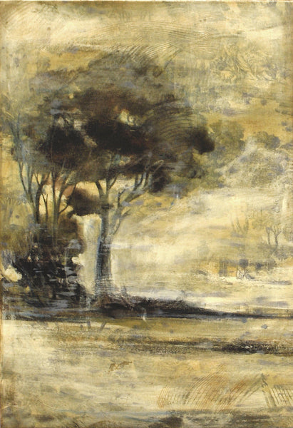 Toille Landscape II wall art featuring a tree against a soft golden landscape with textured details.