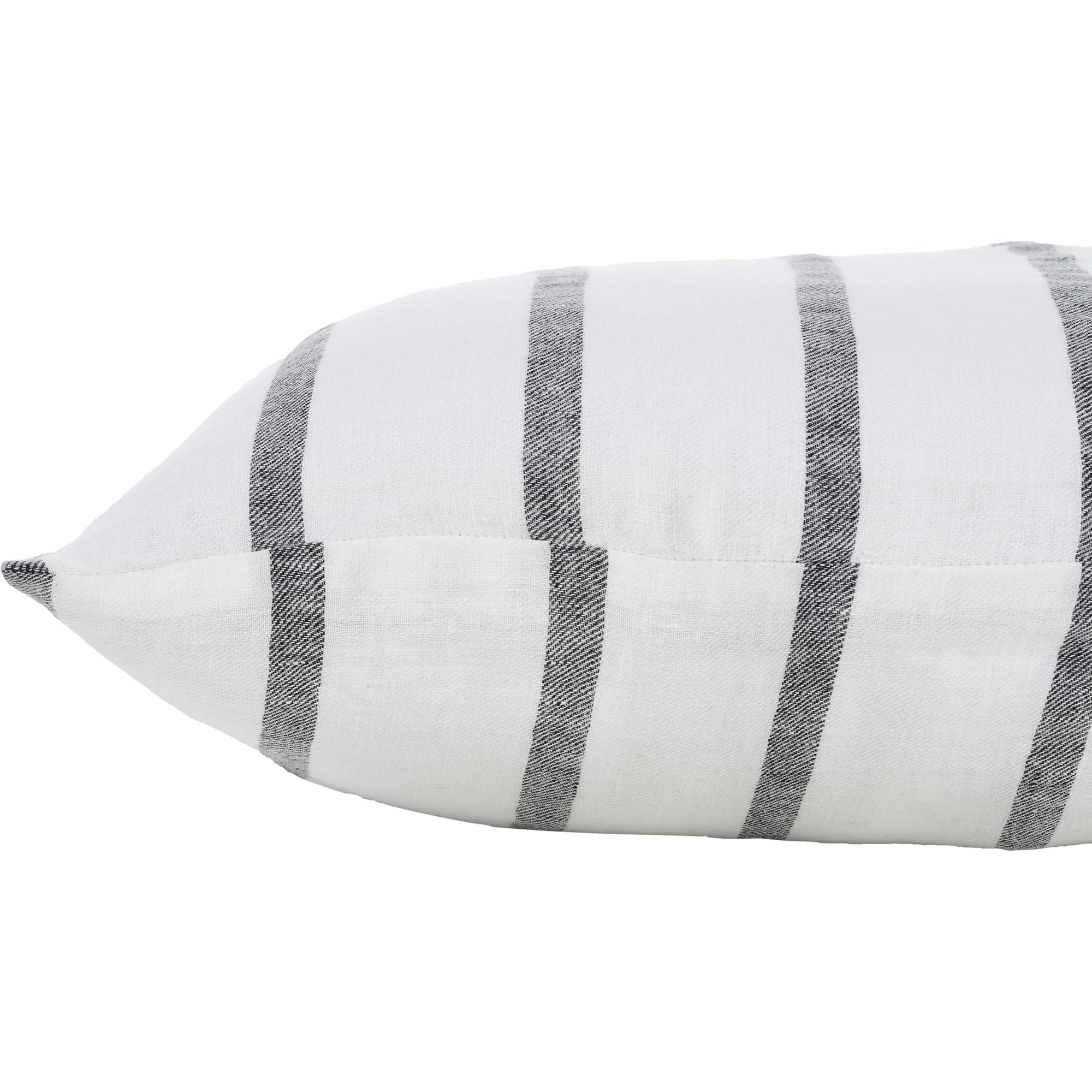 Nimah pillow featuring a white fabric with black striped pattern, showcasing a textured, modern design.