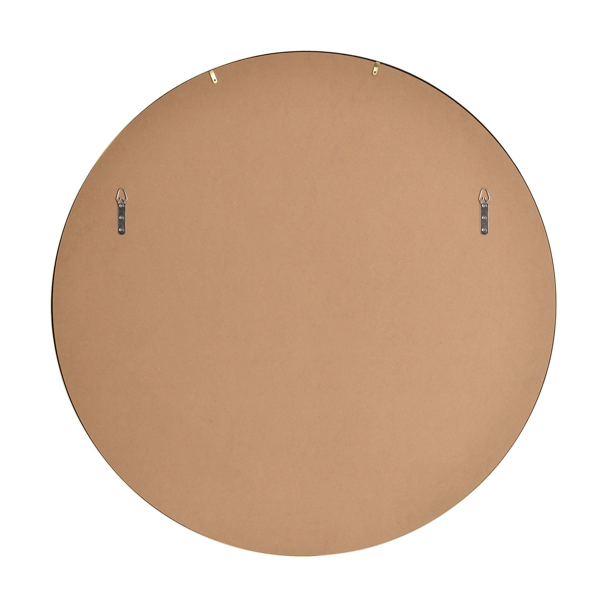 Back view of Grady mirror featuring a brown backing and mounting hardware.