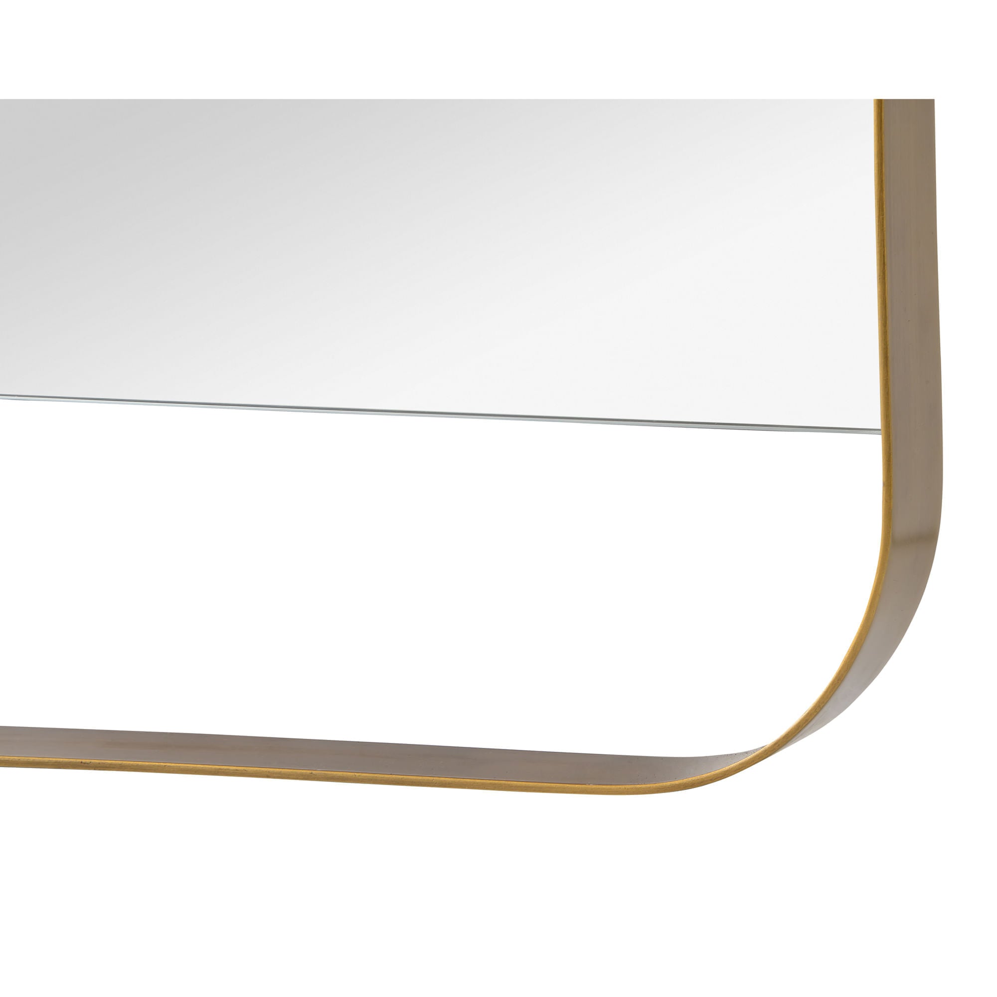 Close-up of Zariyah mirror showcasing the antique brass frame and clear glass.