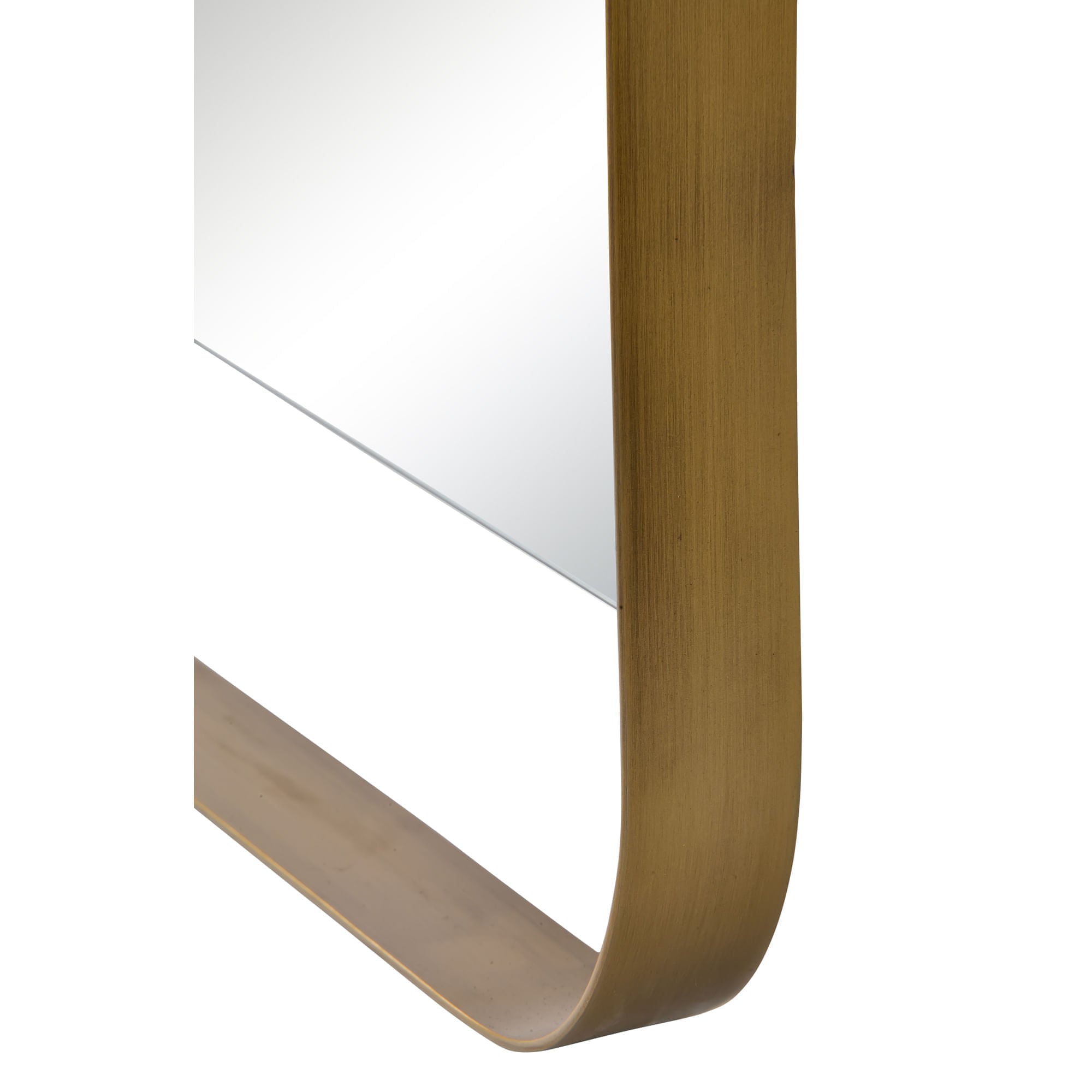 Side view of Zariyah mirror highlighting the smooth antique brass finish.