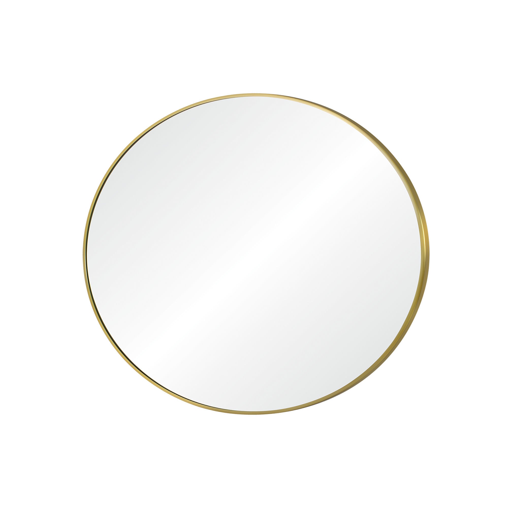 Parga mirror by Renwil, round design with a sleek gold frame, reflecting light.