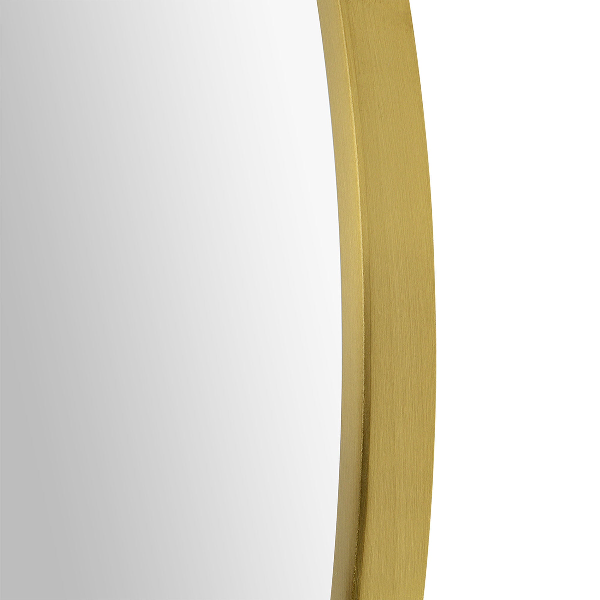Parga mirror by Renwil, detailed view showcasing the brushed gold edge and reflective surface.