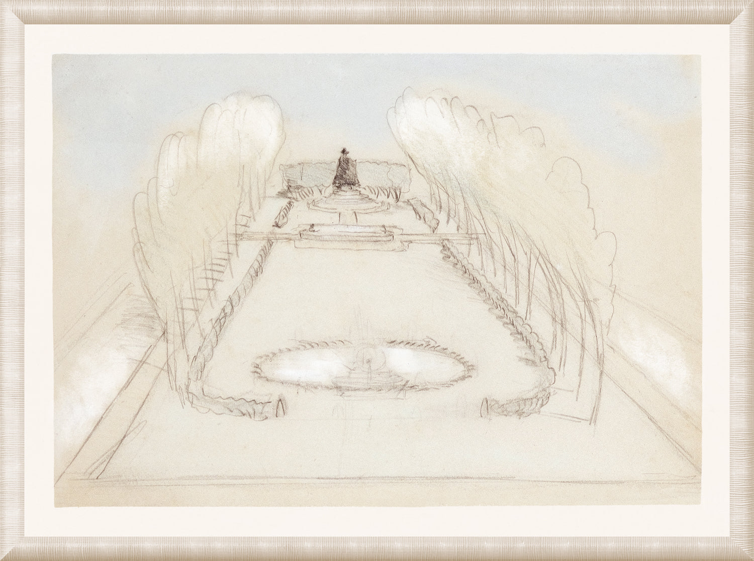 Collection 08 – Saint Gaudens Statue, 1887 wall art featuring a soft pastel sketch of a garden with trees.