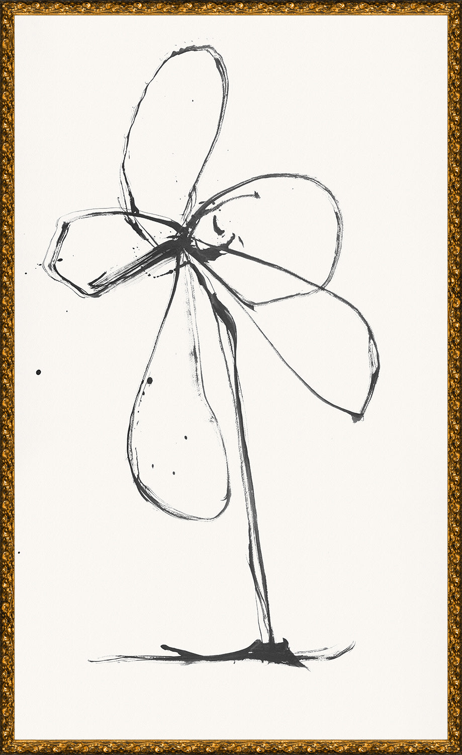 Flower Gesture II wall art featuring a black ink flower sketch on a white background.
