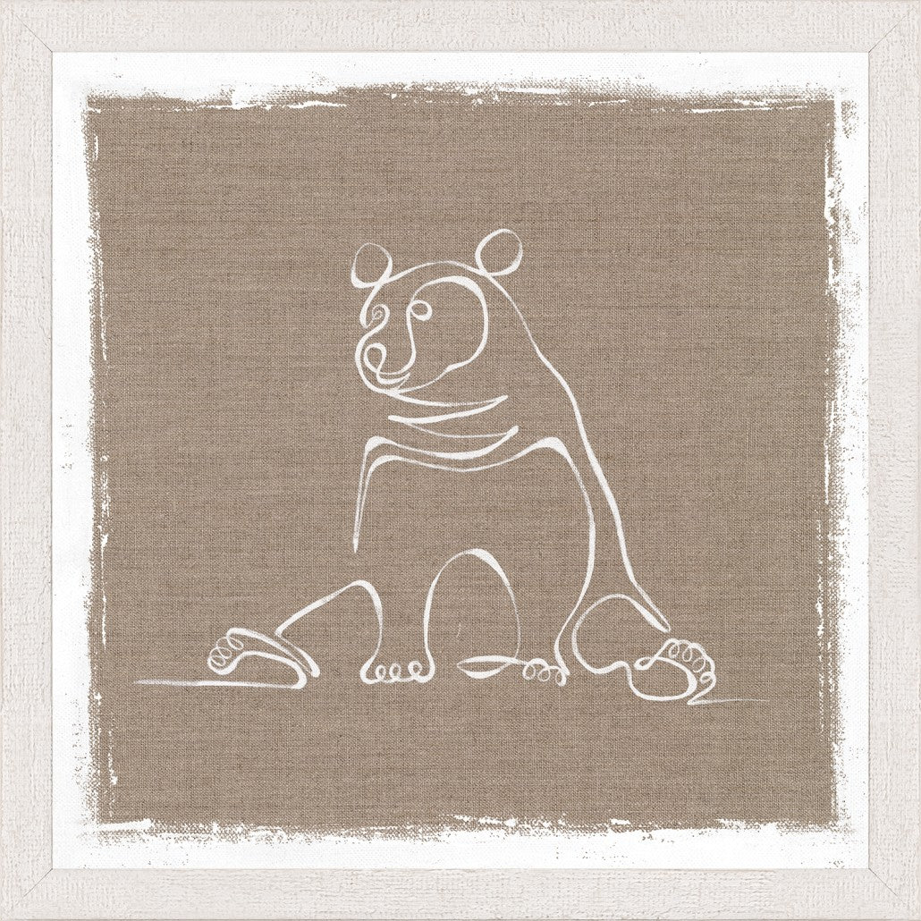 Cottage – One Line Bear wall art featuring a minimalist white bear outline on a textured brown background
