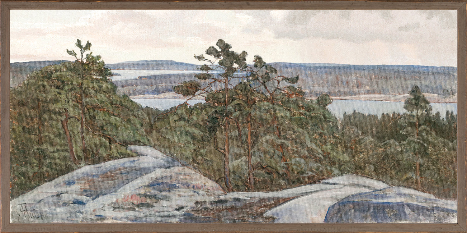Northern Collection – High Ground C. 1911 wall art featuring a landscape with trees and water.