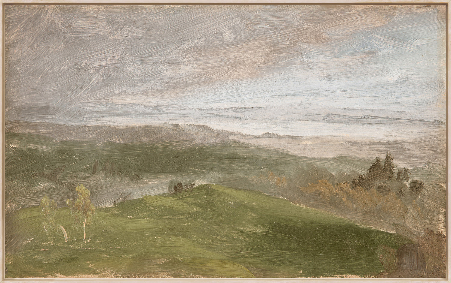 Hudson River School – Summer View, Hudson Valley C. 1870 framed art print, 35 × 22 in