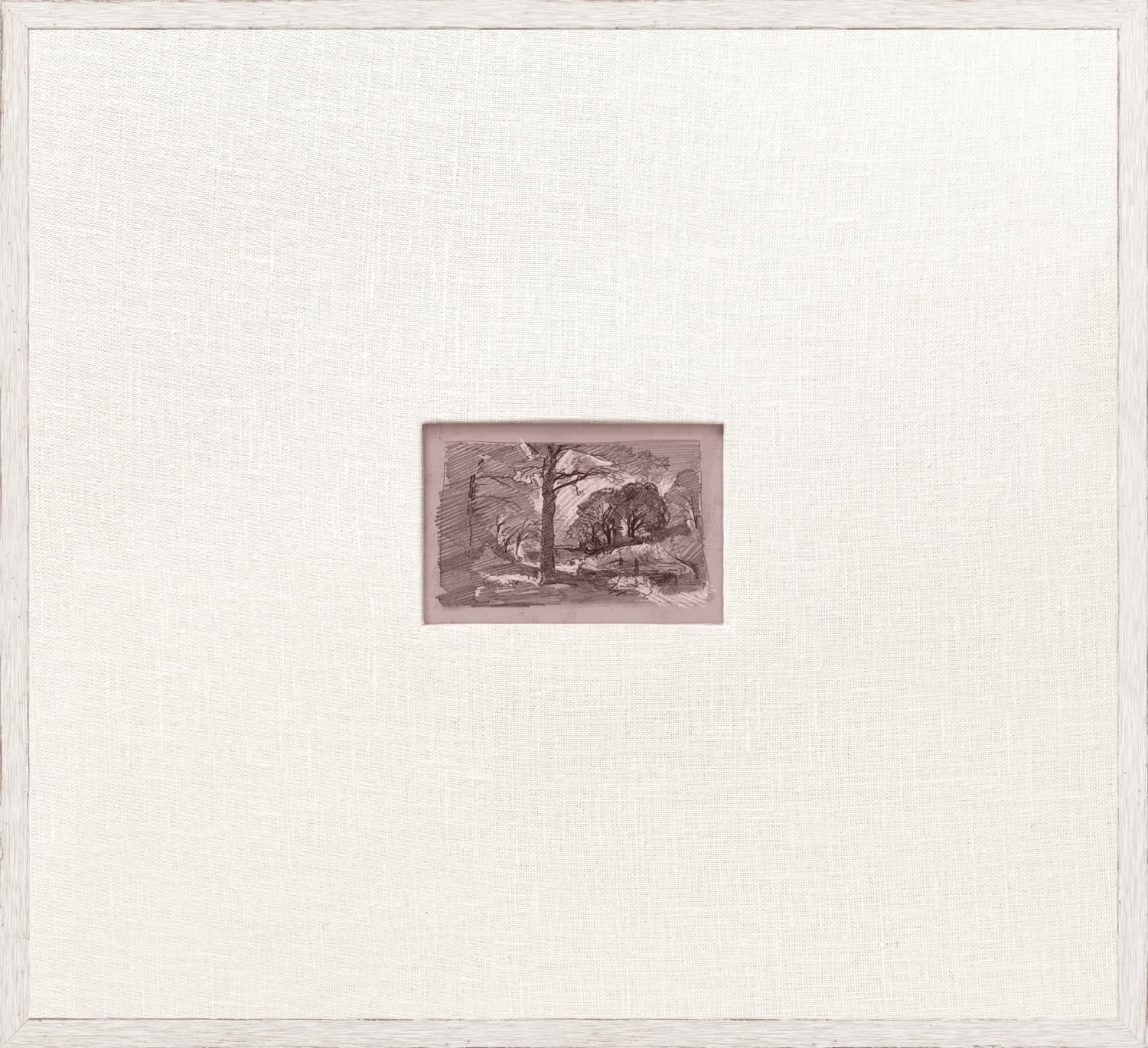 Mini Sketch III C. 1892 wall art featuring a small landscape drawing in a white textured frame.