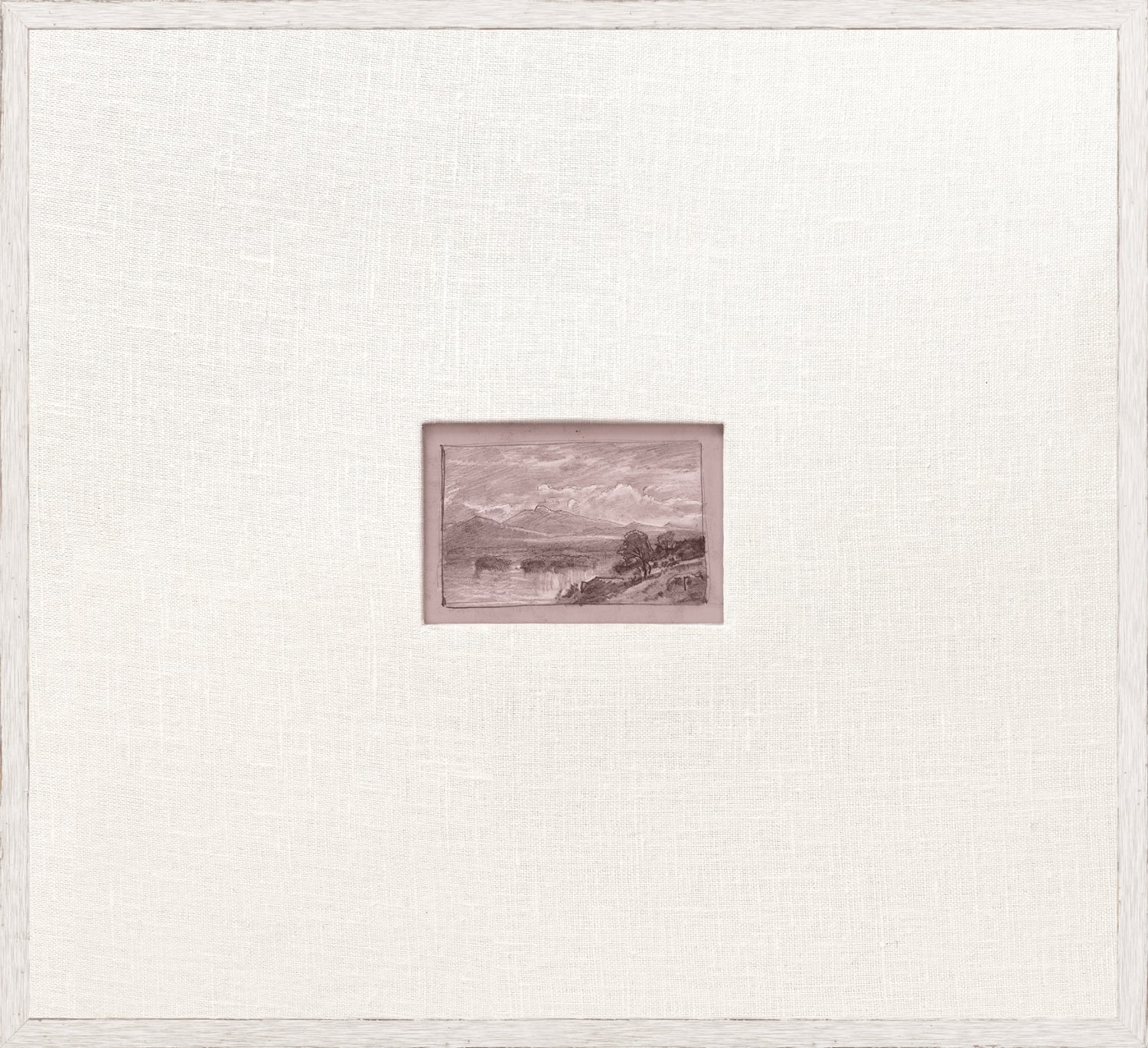 Mini Sketch IV C. 1892 wall art featuring a small landscape drawing in a textured white frame.