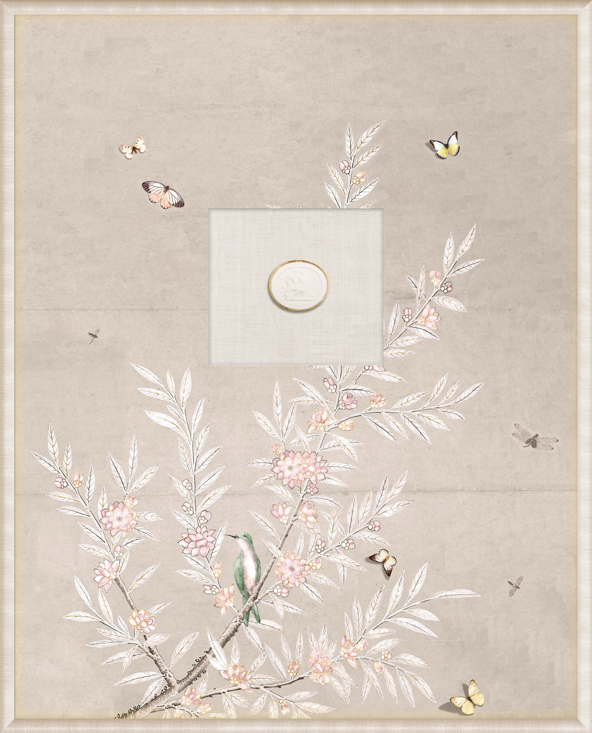 Grand Tour Intaglio – Linen Sanctuary I featuring a colorful floral design with a central medallion on light background.