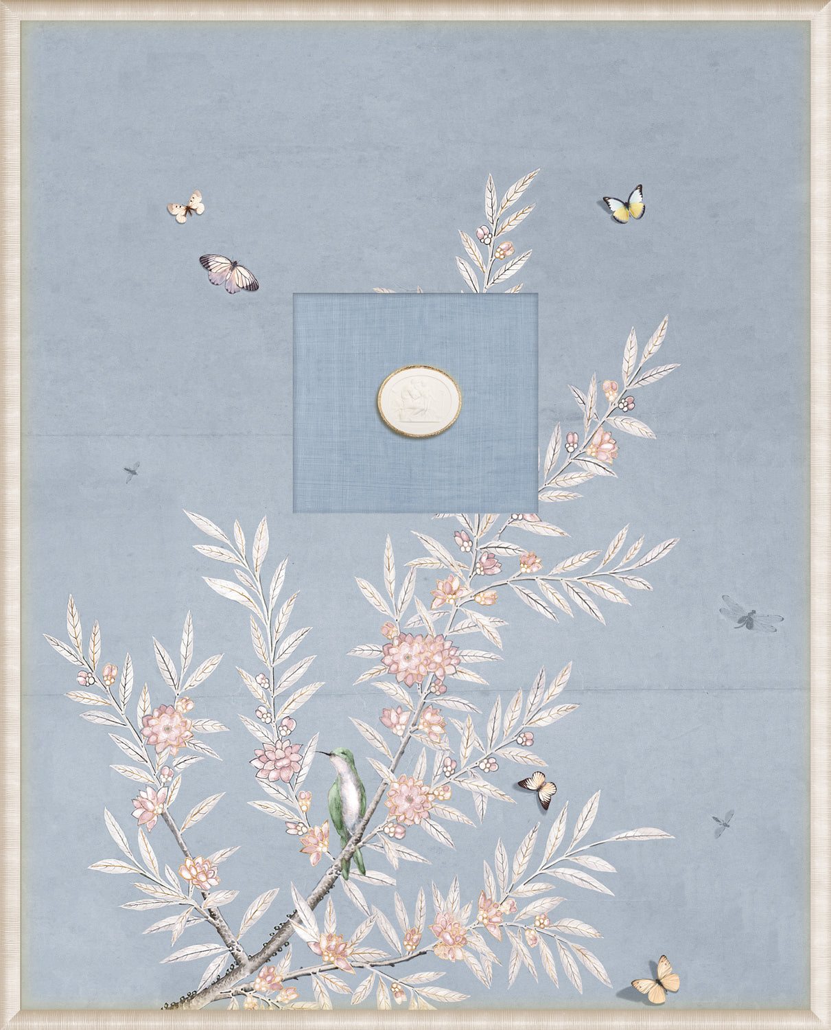 Grand Tour Intaglio – Spring Time Chinoiserie in Powder Blue II, Form XI framed art print, 16.75 × 20.75 in