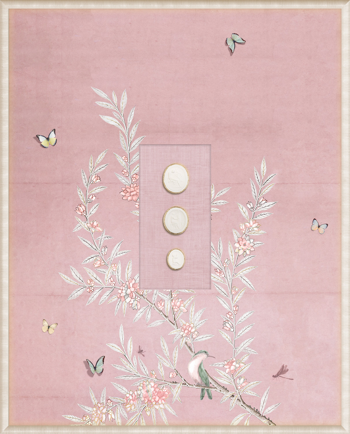 Grand Tour Intaglio – Spring Time Chinoiserie in Blush I, Form IV framed art print, 16.75 × 20.75 in