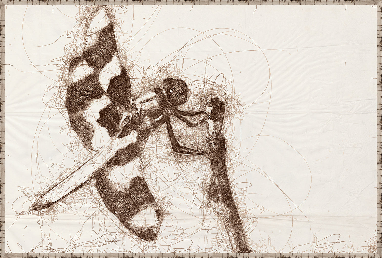 Nature Sketch – Dragonfly II wall art featuring a dragonfly and abstract lines in brown tones.