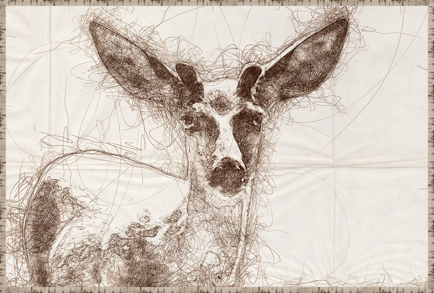 Nature Sketch – Deer Close Up wall art featuring a detailed brown sketch of a deer head on a light background.