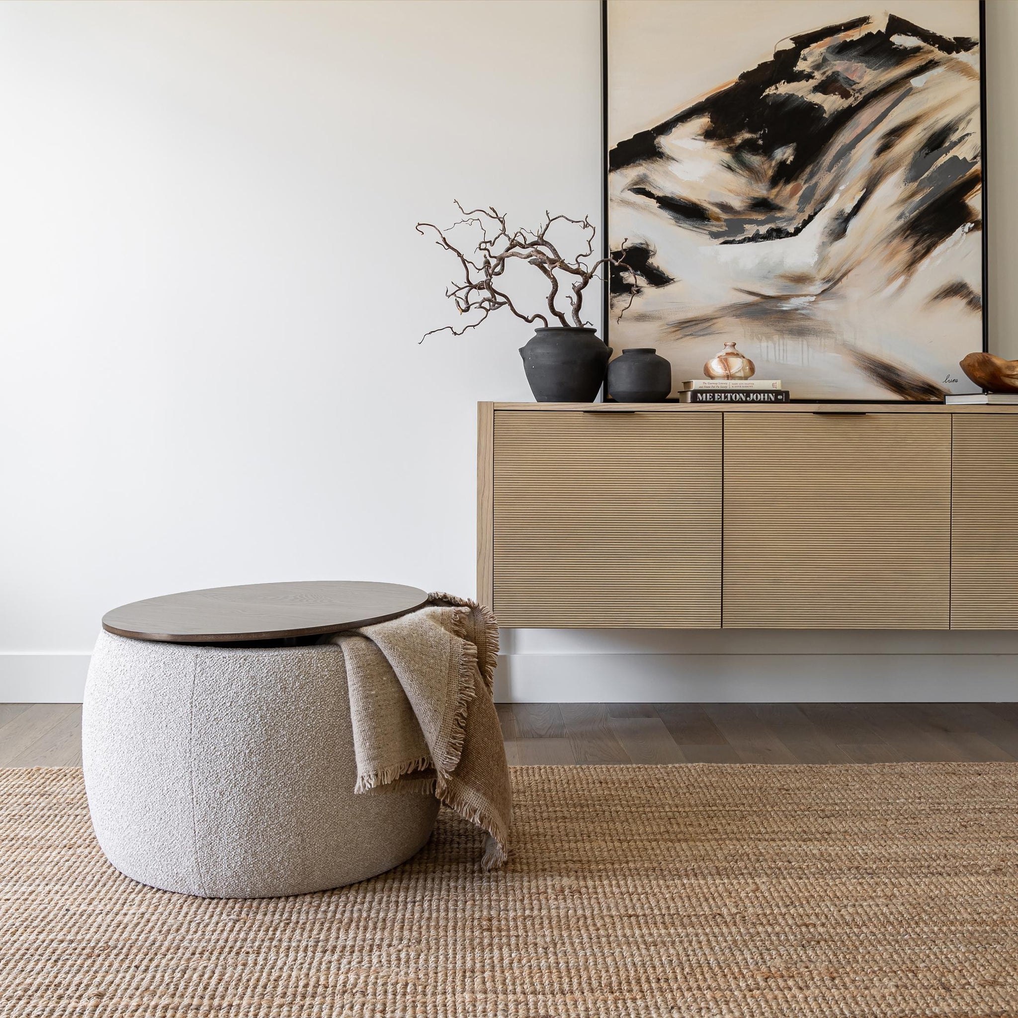 Pouf de rangement en frêne