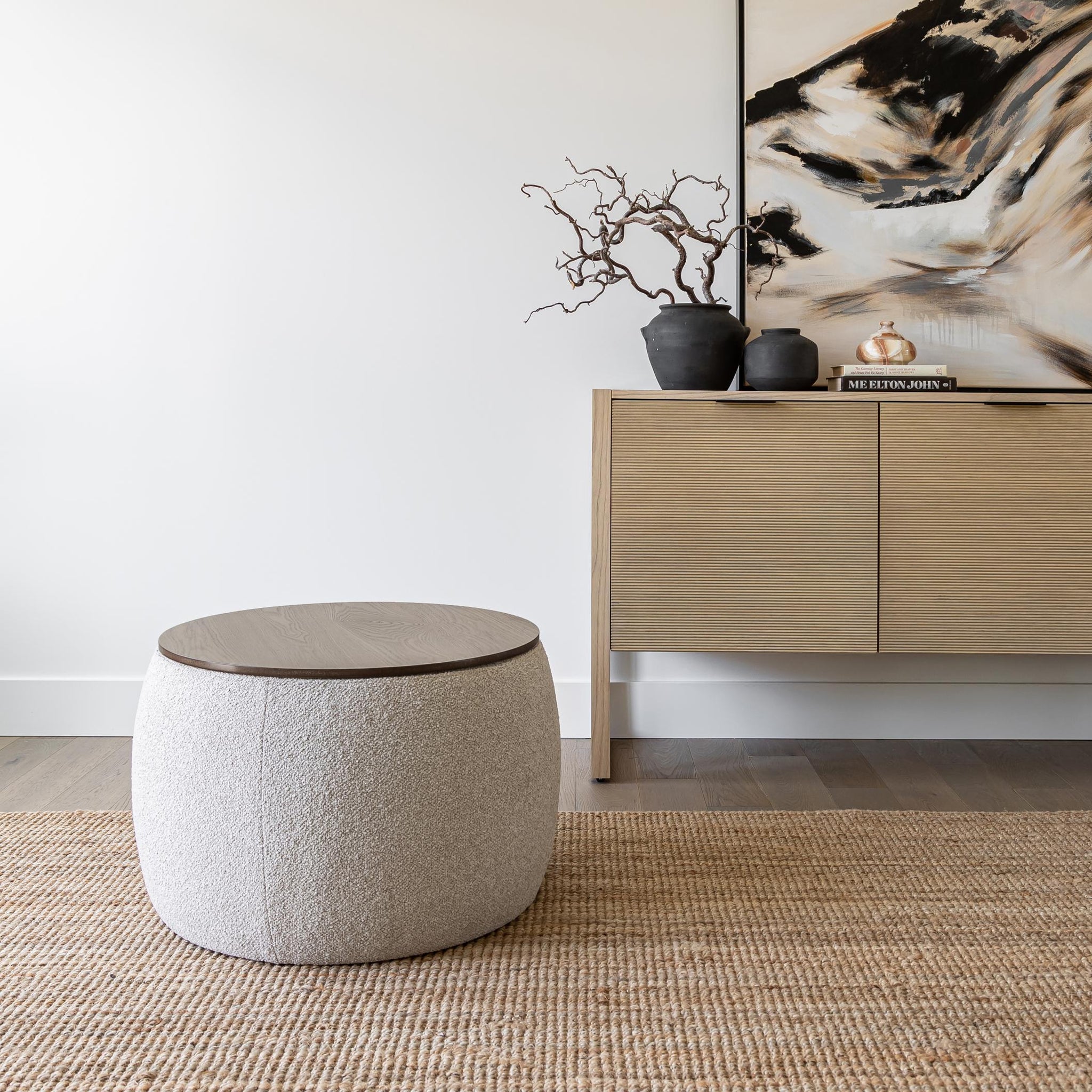 Pouf de rangement en frêne