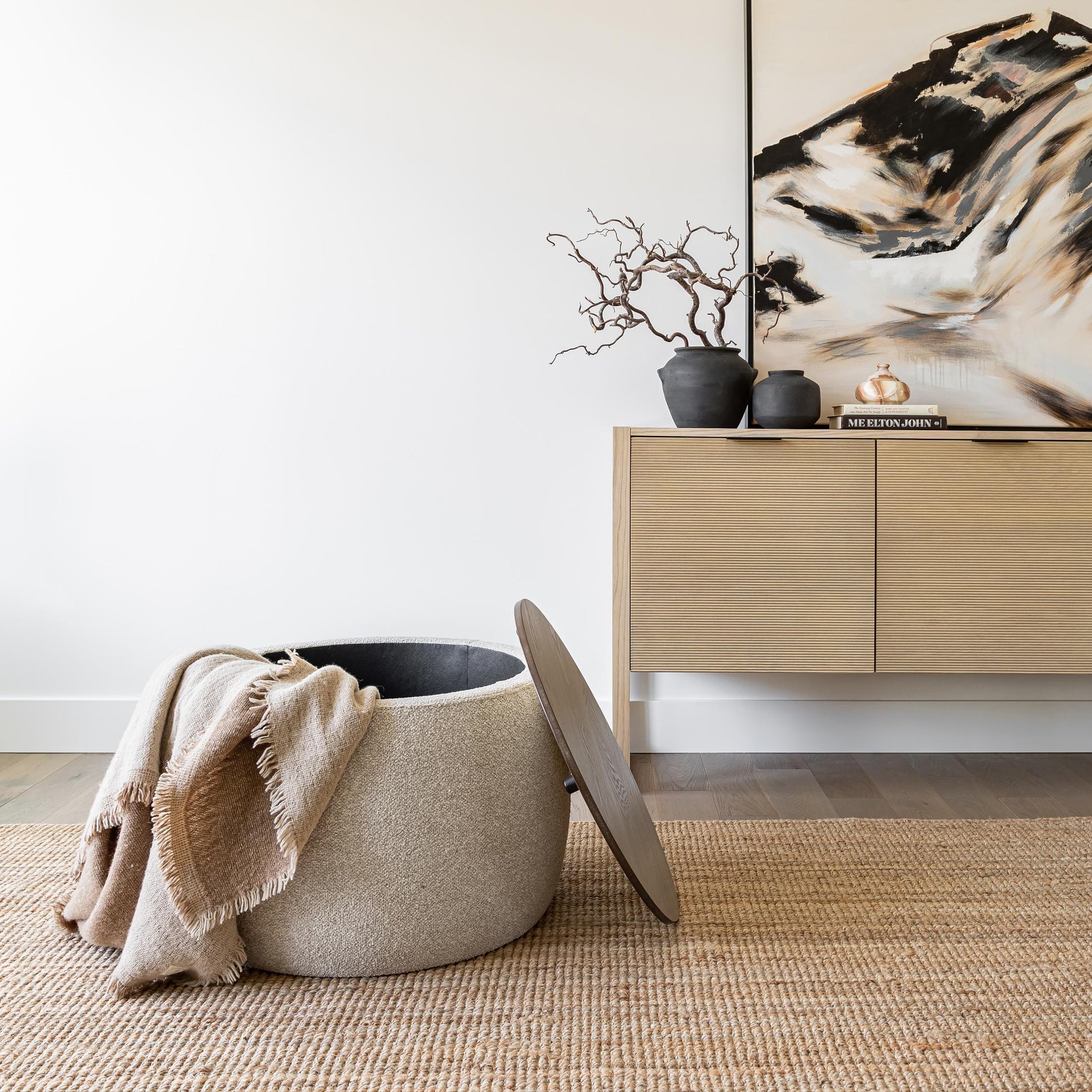 Pouf de rangement en frêne