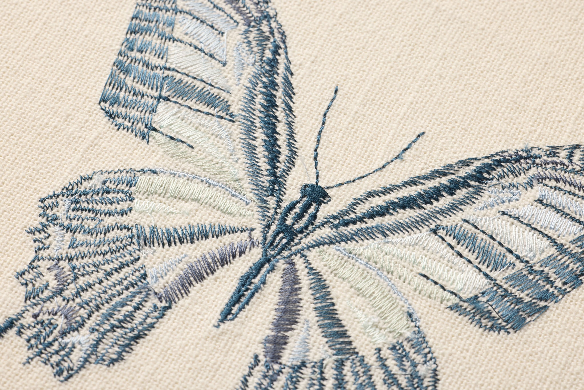 Butterfly Blue Ivory / Blue Rug Art - Macro Detail (H)