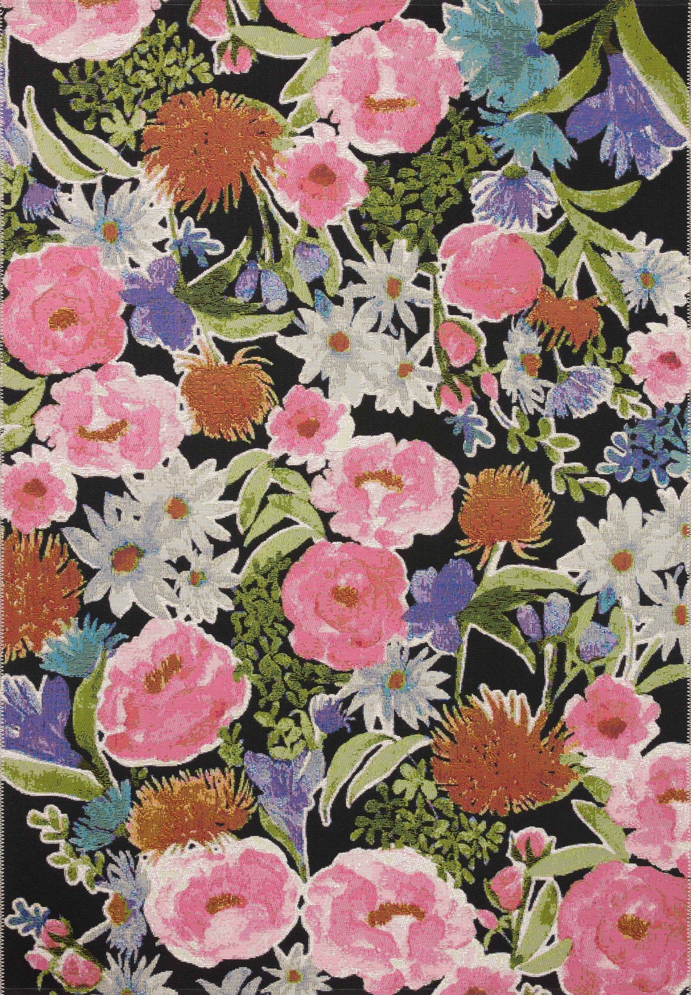 front view of Botanical Black / Multi luxury Rug