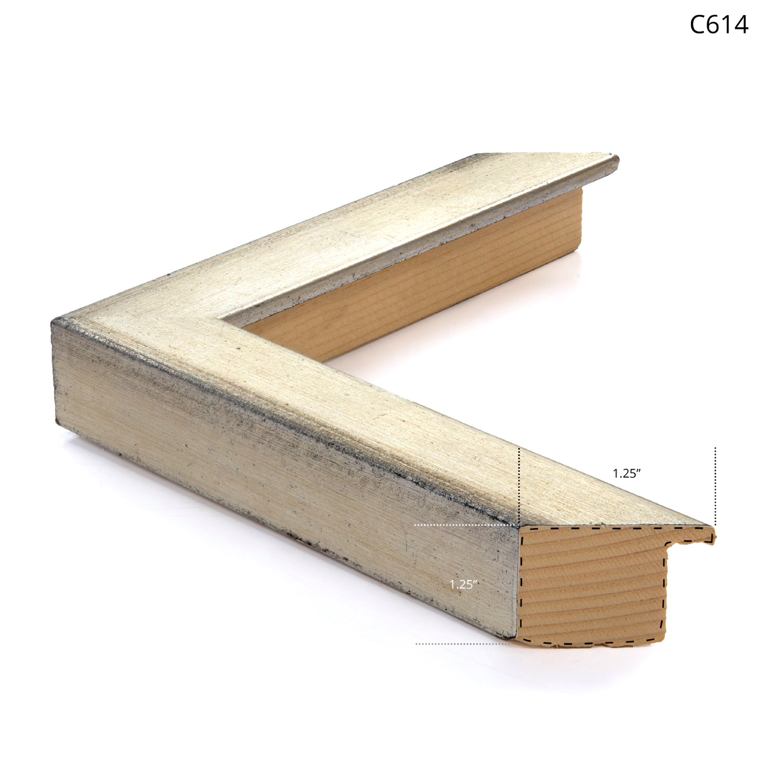 Taupe Aspect VI frame sample displaying a silver-toned wooden frame with a modern profile.