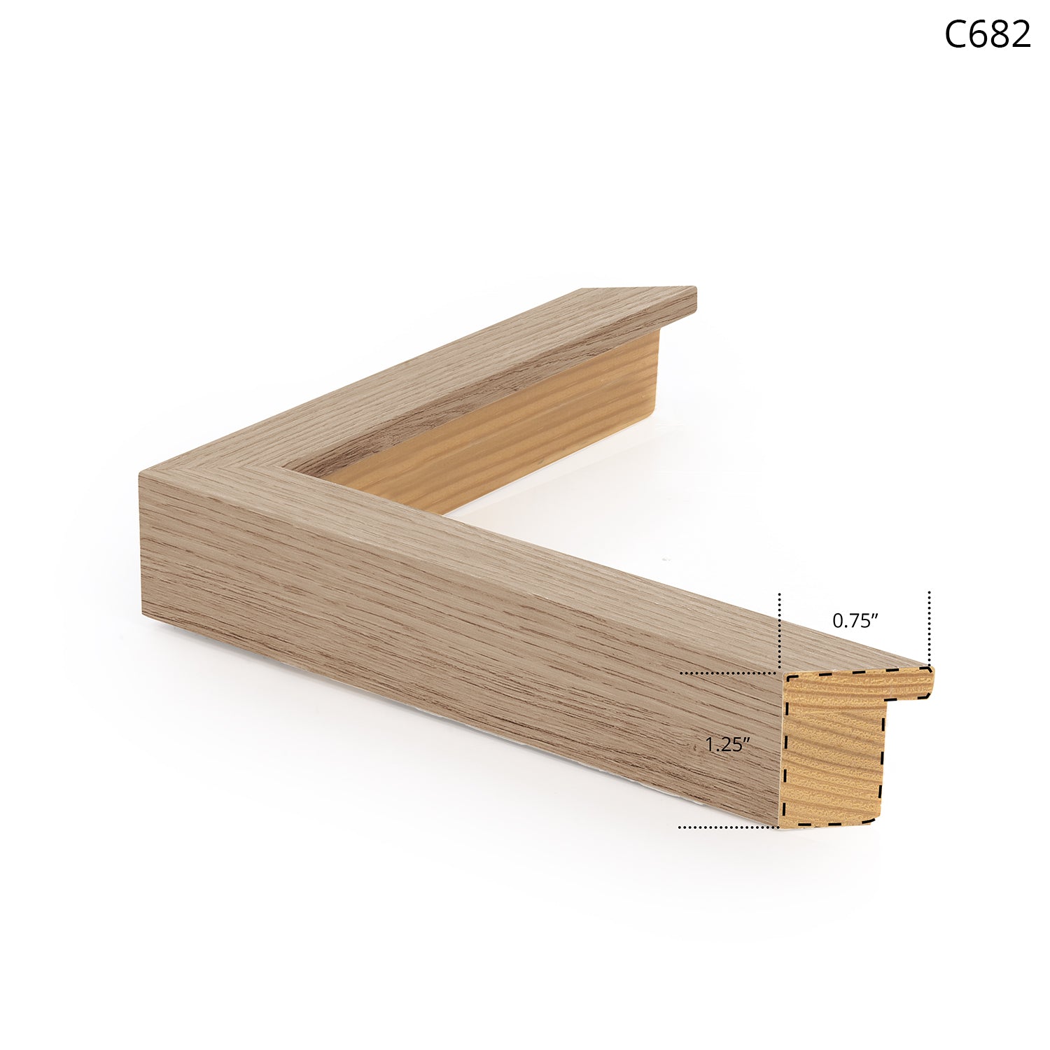 Wooden picture frame with a light oak finish, showcasing a corner view.