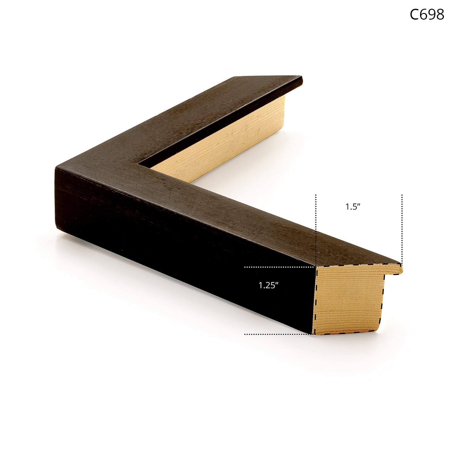 Flora Silhouette II (Crème) wall art frame in dark wood with gold accents, angled view showing profile and dimensions