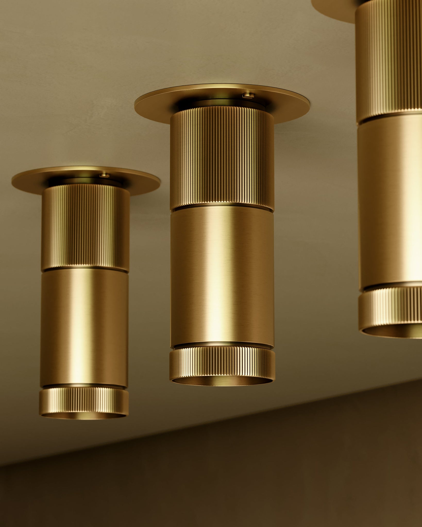 Close-up of the Dighton Flush Mount in aged brass showing the shade profile and mounting canopy.