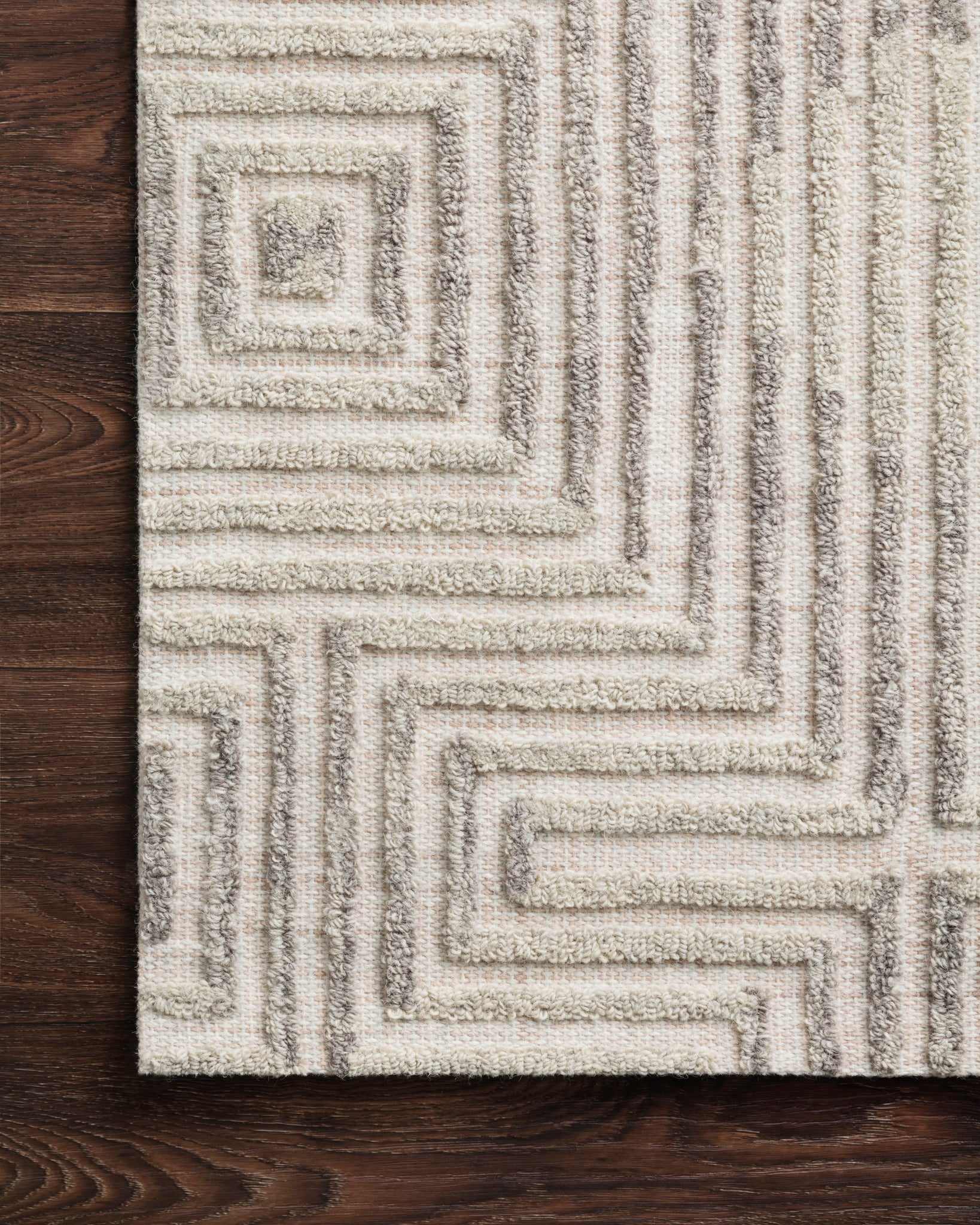side view of Ehren Grey / Silver luxury Rug