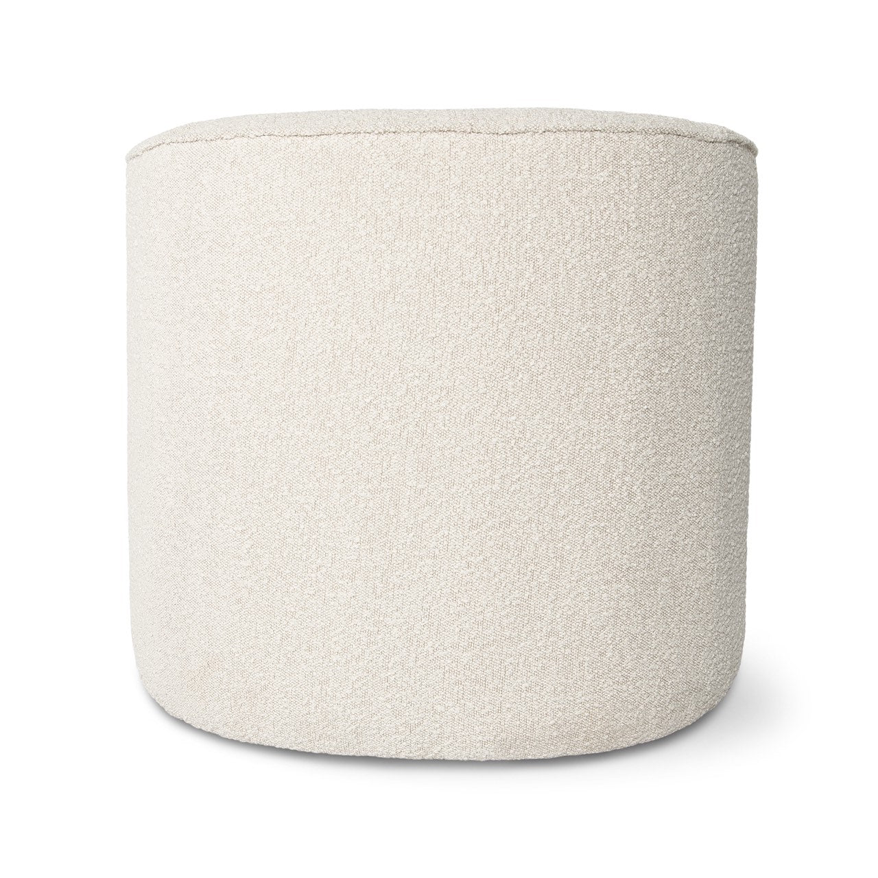 Round beige ottoman on a white background