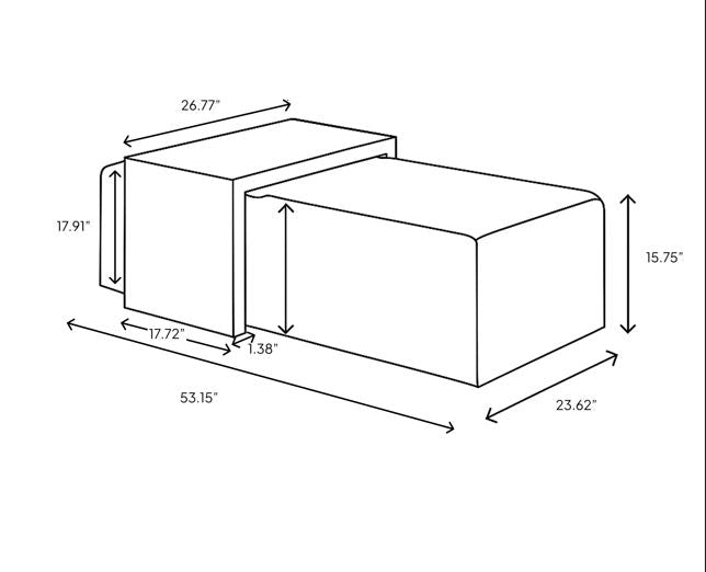 Line drawing of a rectangular object with dimensions labeled