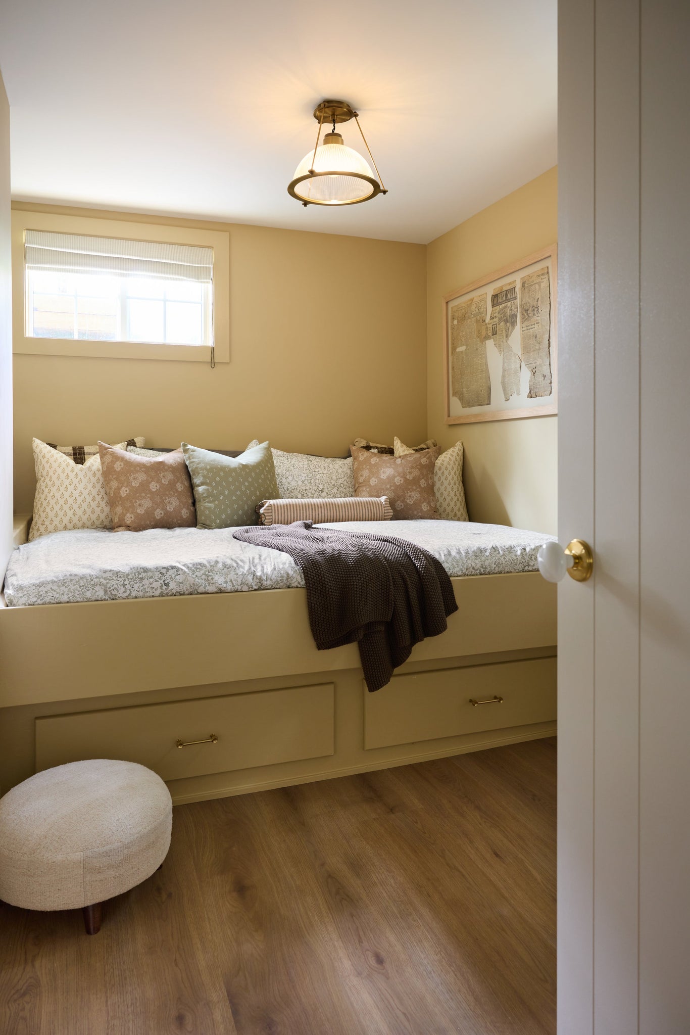 Glint Semi Flush 15" styled in a hallway for warm, layered light at Laurie Yapp Home.