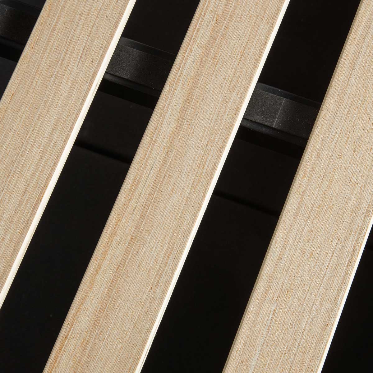 Close-up of wooden slats with a black background