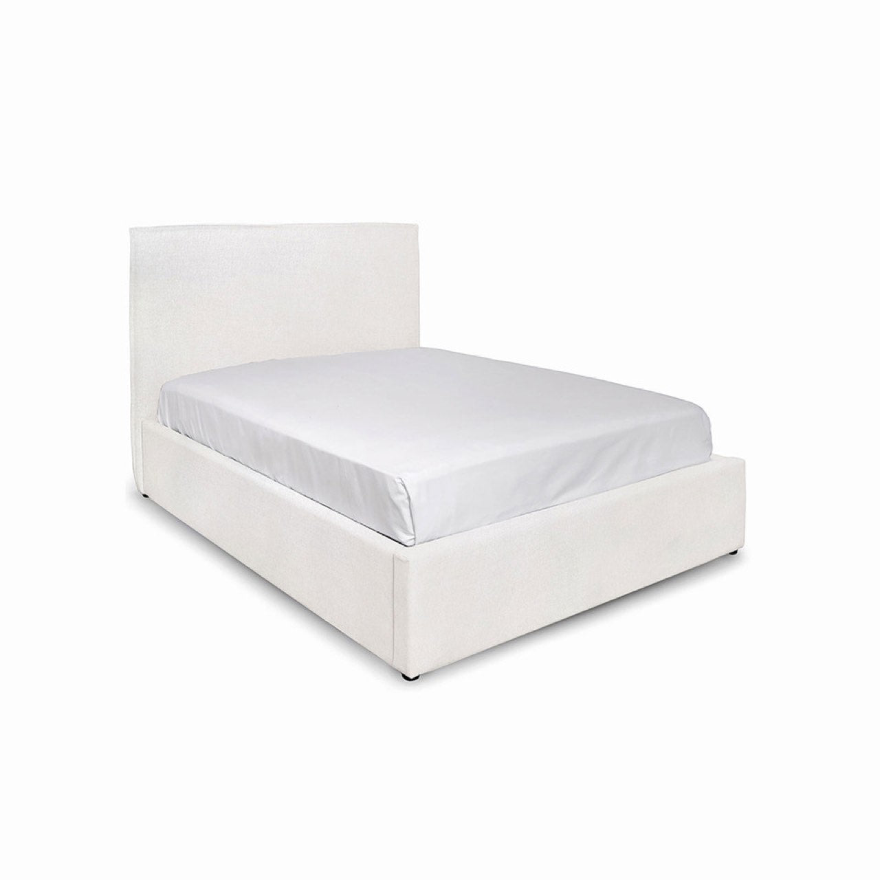 White bed frame with mattress on a white background
