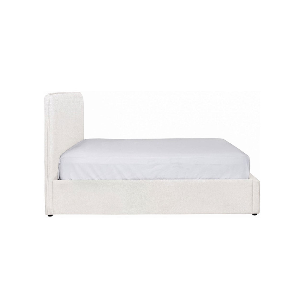 White bed frame with a mattress on a white background