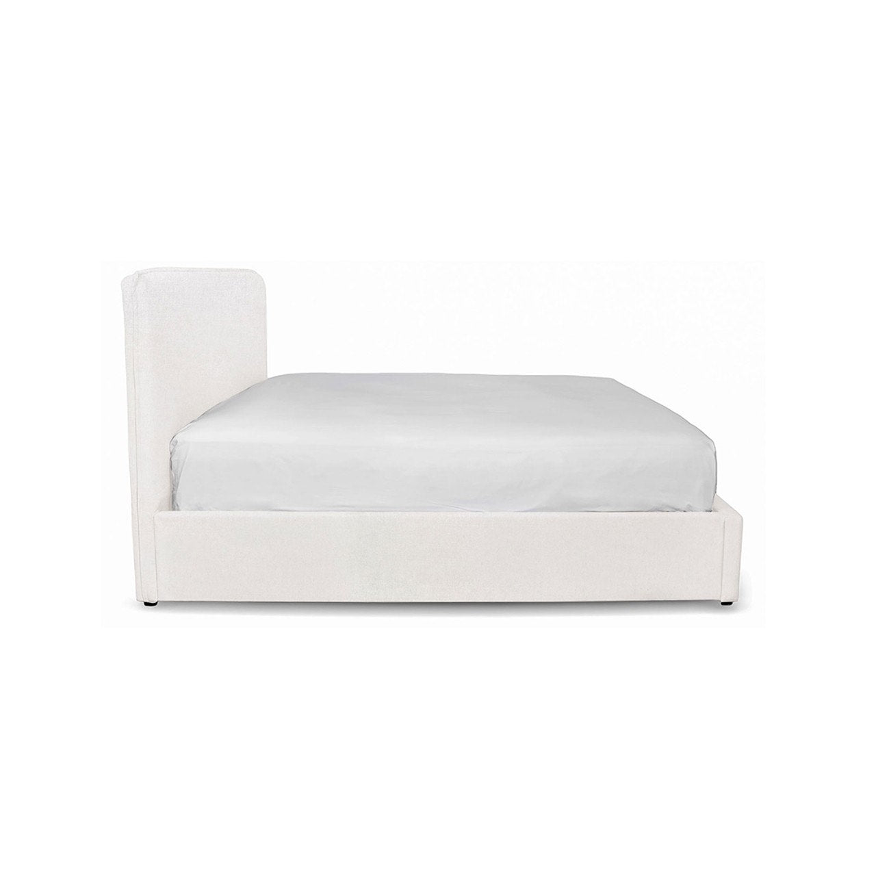 White bed with a white mattress on a white background