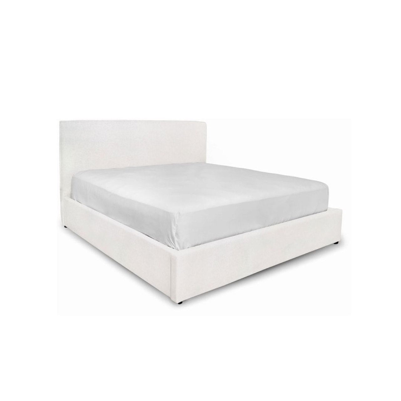 White bed frame with mattress on a white background