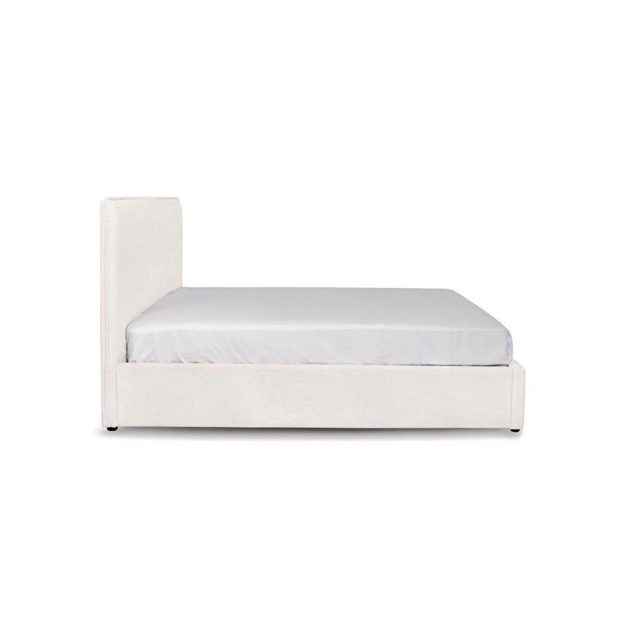 White bed frame with mattress on a white background