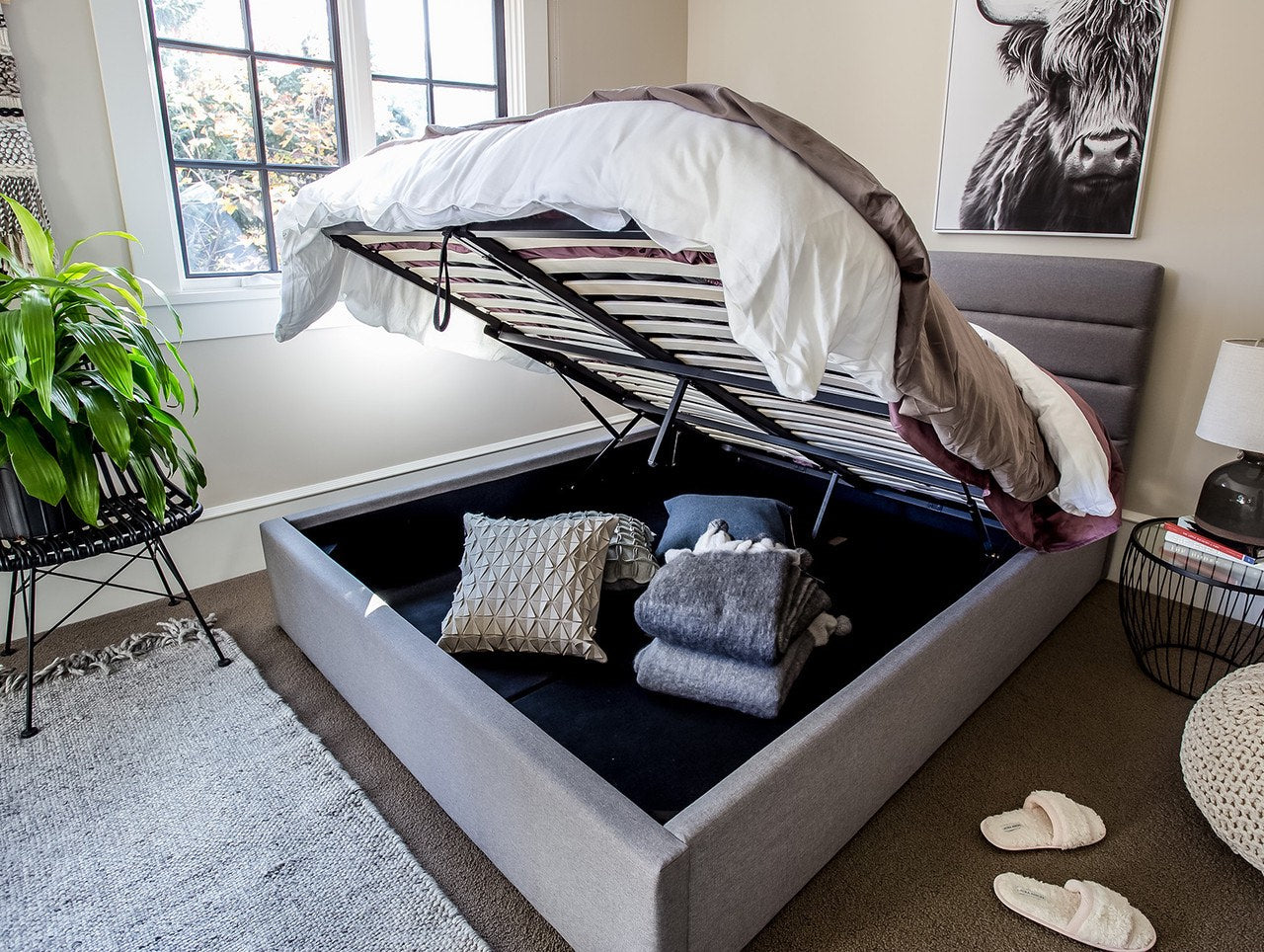 Cama doble Justin con almacenaje - Gris oscuro