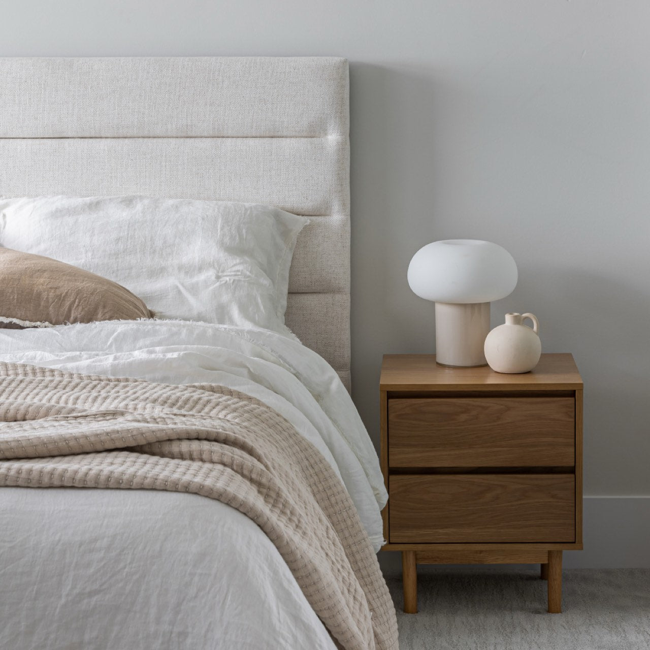 Cama doble alta Justin con almacenaje - Crema